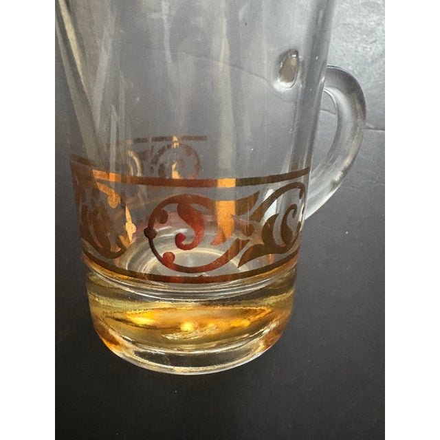 Mid-Century Modern Vintage Italian Gold Scroll Glass Mugs | Mid-Century Modern Barware | Set of 7 | Made in Italy For Sale - Image 3 of 9
