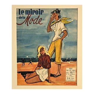 1948 Mid-Century French Beach Fashion Print, Matted For Sale