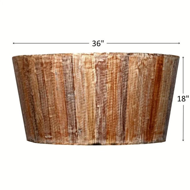 2020s Rustic Solid Wood Handmade 36" Round Tapered Sides Barrel Coffee Table For Sale - Image 5 of 6