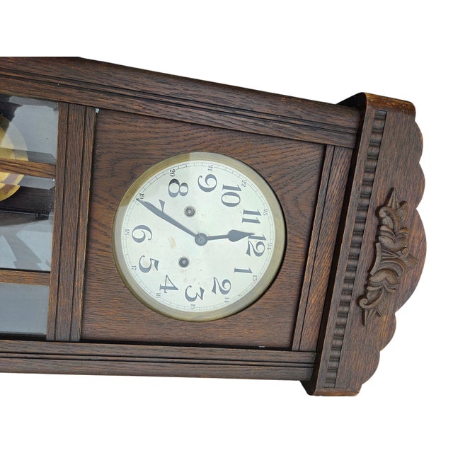 Antique German Oak 8 Day Wall Clock Chimes Gustav Becker Ra Regulator For Sale - Image 11 of 18