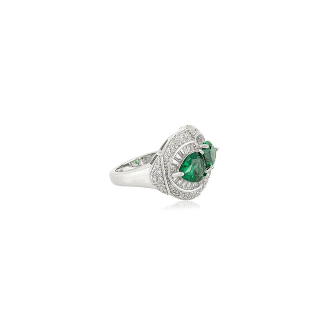 Not Yet Made - Made To Order Sterling Silver Front Open Dinner Ring With Green & White Cz - Size 5 For Sale - Image 5 of 12