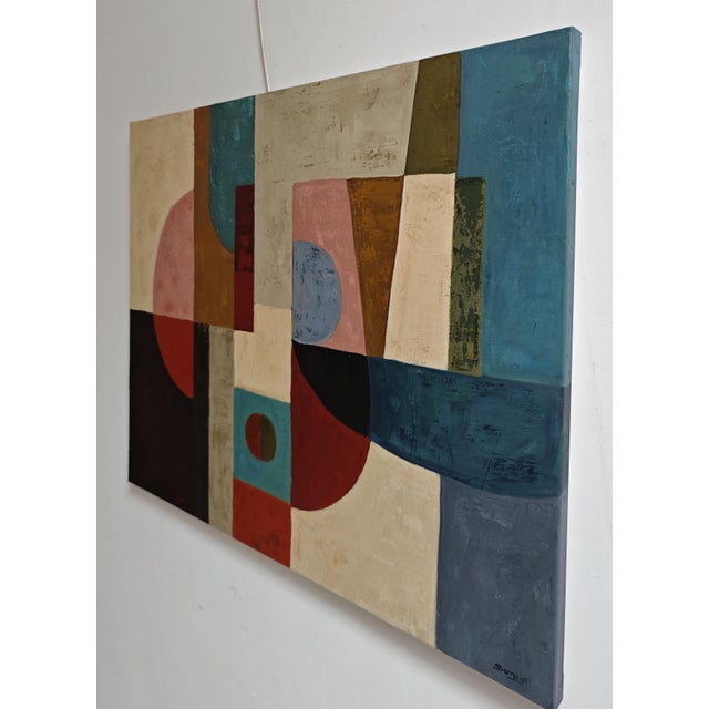 Contemporary Gravitation, Contemporary Geometric Abstract Oil Painting, Framed by Sophie Dumont For Sale - Image 3 of 9