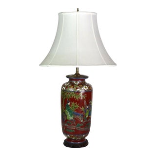 Antique Japanese Enameled Porcelain Lamp With Figures C1920 For Sale