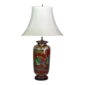 Antique Japanese Enameled Porcelain Lamp With Figures C1920