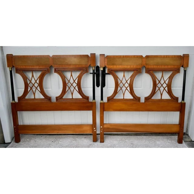 Twin Size Regency Mahogany Headboards Vintage Brass Mid Century Hollywood Bed 60s For Sale - Image 12 of 13