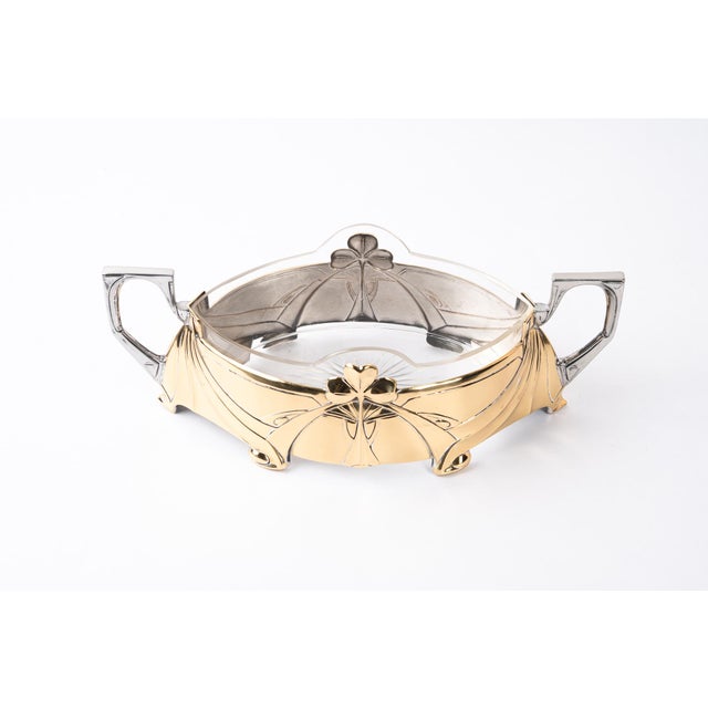 Jugendstil Centerpiece in Alpaca and Brass with Glass, 1908 For Sale - Image 10 of 15