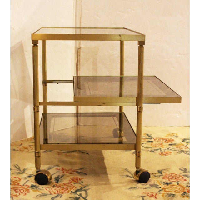 Circa 1970 Mid Century Modern Brass & Glass Trolley For Sale - Image 4 of 6