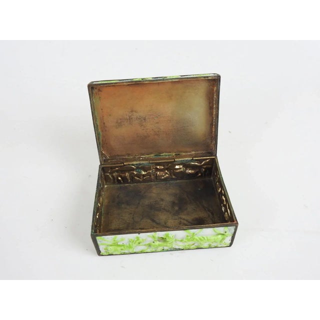 Early 20th Century Vintage Lime Green Chinese Repousse Horses Enamel Box and Dish For Sale - Image 5 of 11