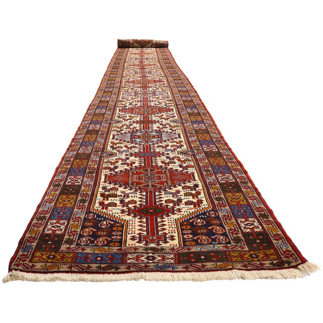 Persian Vintage Persian Shiraz Rug Runner, 03'01 X 28'01 For Sale - Image 3 of 10