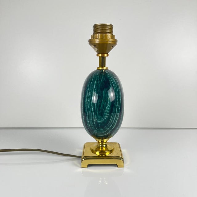 Metal Table Lamp in Brass and Imitation Green Malachite from Maison Le Dauphin, 1980 For Sale - Image 7 of 18