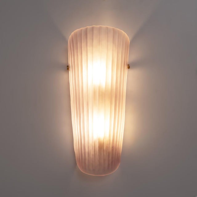 Murano Glass Wall Sconces in Pink Ribbed Glass and Brass, Italy, 2000, Set of 2 For Sale - Image 3 of 11