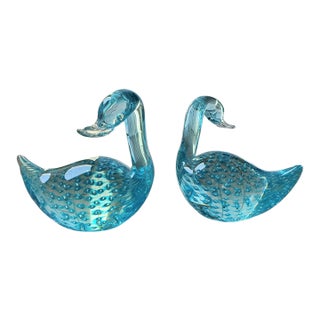 Vintage Mouthblown Glass Swans - Pair For Sale