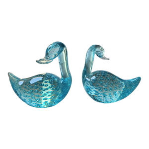 Vintage Mouthblown Glass Swans - Pair