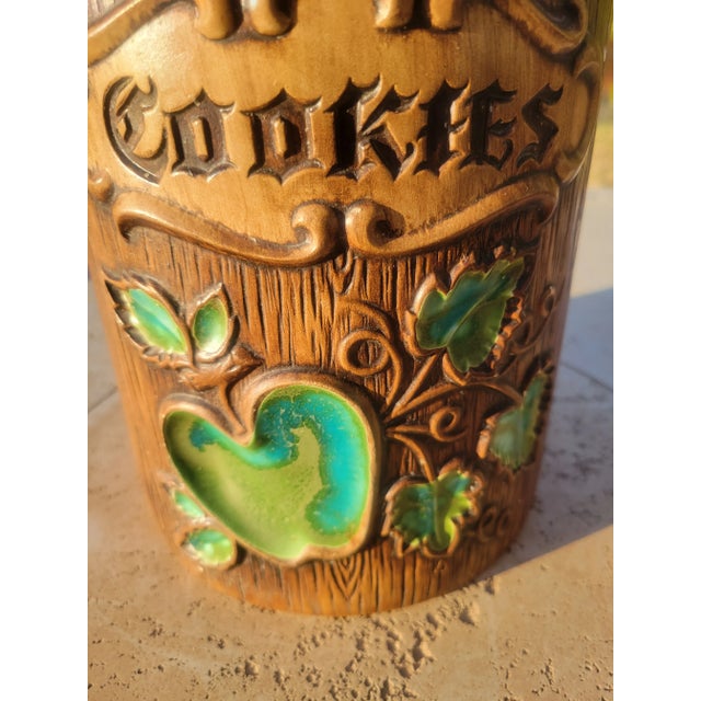 One of a kind wooden looking and gorgeous green apple design vintage cookie jar.
