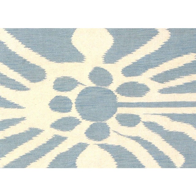 Contemporary Egyptian Kilim in Ikat Design. Hand woven in an Ikat design with wool on cotton foundation in the Fustat...