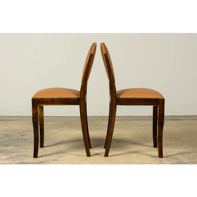 Set of 6 1930s French Art Deco Maple Dining Chairs in Tan Leather For Sale - Image 11 of 18