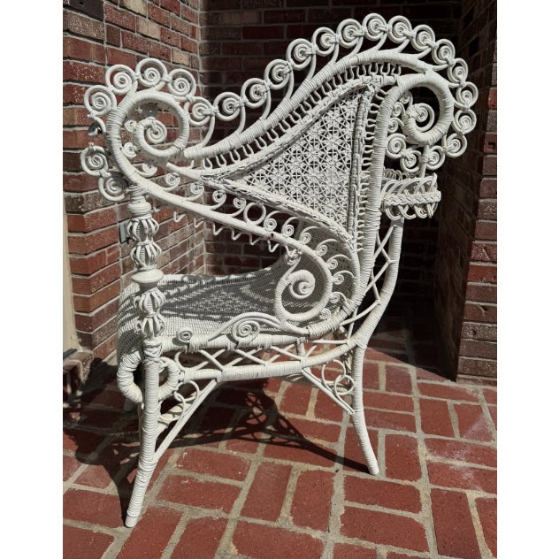 Late 19th Century Ornate American Victorian Hand-Woven Wicker Chair With Spiral Design, Circa 1890 For Sale - Image 5 of 6