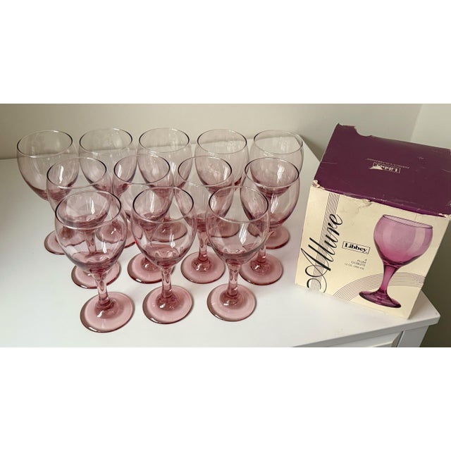 Vintage Libbey Pink Plum Wine Glasses - New in Box - S/12 For Sale In New York - Image 6 of 9