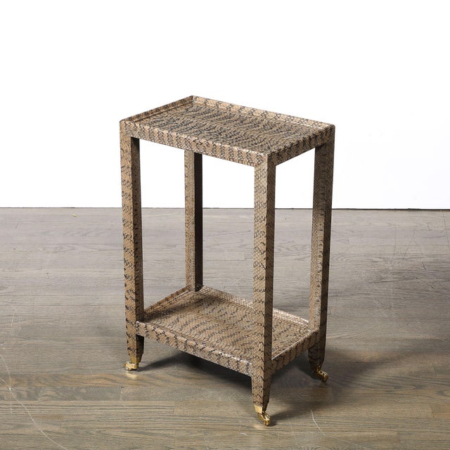 1980s Mid-Century Modernist Python Side Table With Brass Castors by Karl Springer For Sale - Image 5 of 16