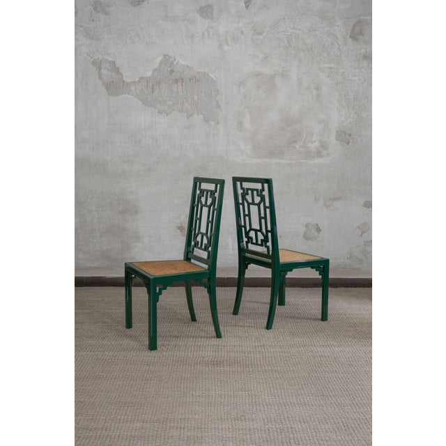 1970s Green Lacquered Wood Dining Table and Chairs, 1970s, Set of 5 For Sale - Image 5 of 11
