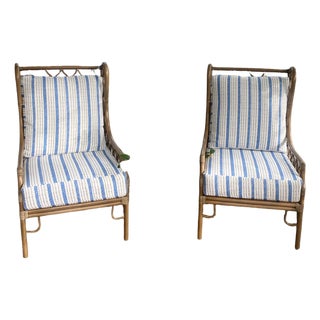 Dana Gibson Selamat Wicker Chairs in Nutmeg With Custom Upholstery, a Pair For Sale