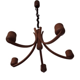 Teak Variable Height Chandelier with Five Arms from Domus, Denmark, 1970s For Sale