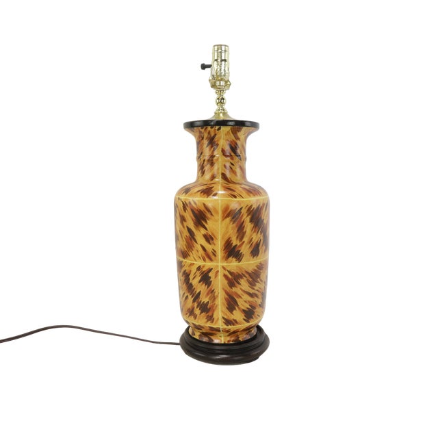 Yellow A Pair of Early 21st-Century Hand-Painted Tortoiseshell-Patterned Art Ceramic Table Lamps For Sale - Image 8 of 11