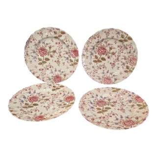 Vintage Set of 4 Early Rose Chintz Johnson Bros. Ironstone England Dinner Plates For Sale