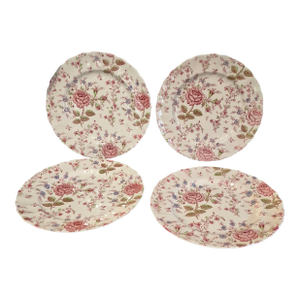 Vintage Set of 4 Early Rose Chintz Johnson Bros. Ironstone England Dinner Plates