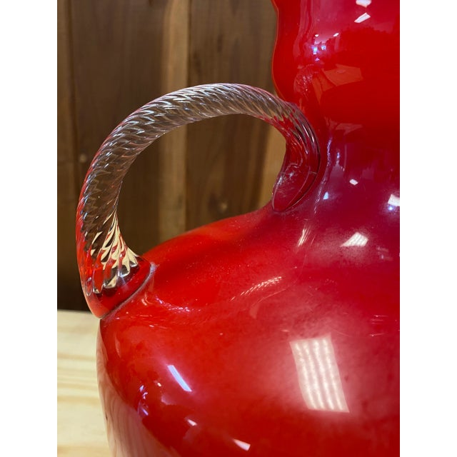 1960's Opalina Fiorentina Red Glass Vase, Made in Italy For Sale - Image 4 of 11