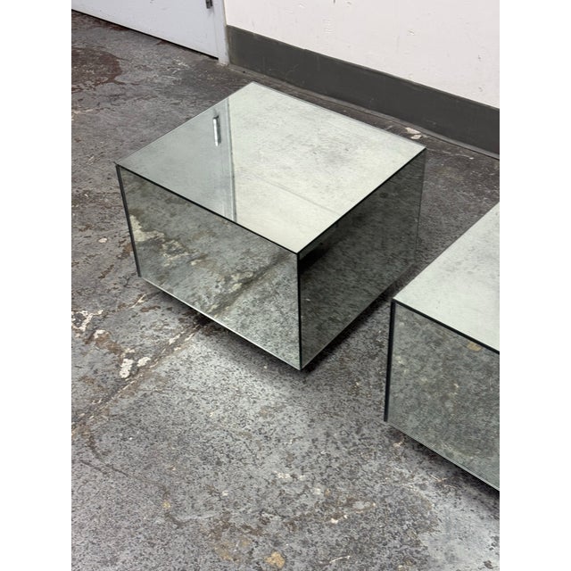 Bespoke Mirrored Cube Side Tables, Pair For Sale - Image 10 of 12