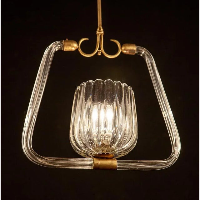 Venini Art Deco Murano Glass Lantern Attributed to Gio Ponti for Venini, 1940s For Sale - Image 4 of 12