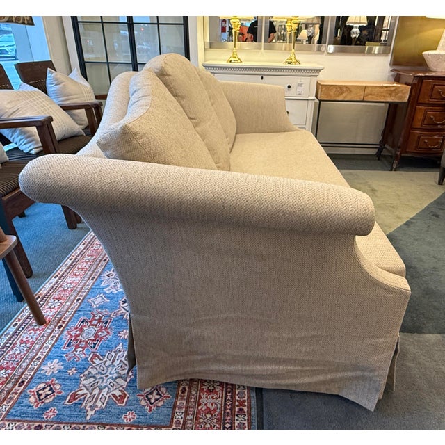 Textile Camelback Sofa With Kick Pleat Formal Sofa For Sale - Image 7 of 12