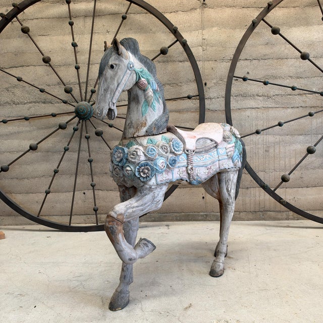 Folk Art Continental Decorative Carousel Horse Hand Carved Circa 1900 55" Tall For Sale - Image 3 of 17