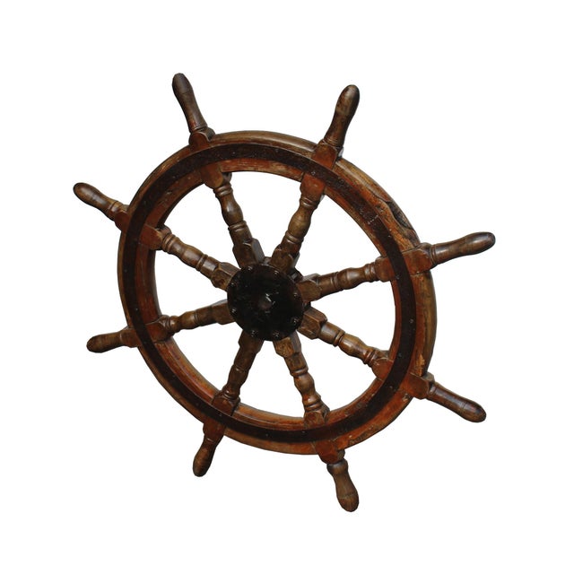 Vintage Ship Steering Wheel With Eight Spokes Wall Display Table Top