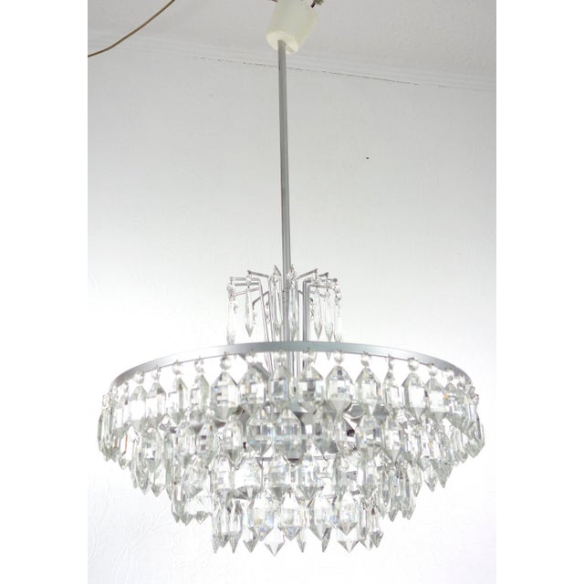 Metal Antique Silver-Plated Brass and Lead Crystal Chandelier from Bakalowits Lobmeyr, 1960s For Sale - Image 7 of 11