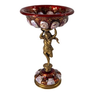 Early 20th Century French Renaissance Revival Red Limoges Enamel Tazza For Sale