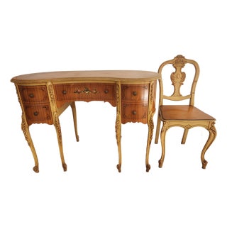 Vintage French Louis XV–Style Kidney-Shaped Desk / Vanity With Chair For Sale