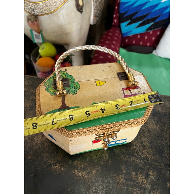 Wooden Vintage Children's Basket With Handle For Sale - Image 9 of 9