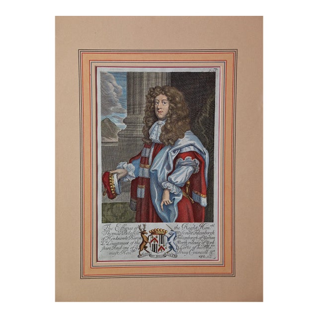 Viscount Thomas Belasise: 17th Century Hand-Colored Portrait by Robert White, 1679 For Sale