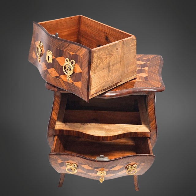 Small 18th Century Baroque Chest of Drawers, Cube Marquetry For Sale - Image 9 of 18