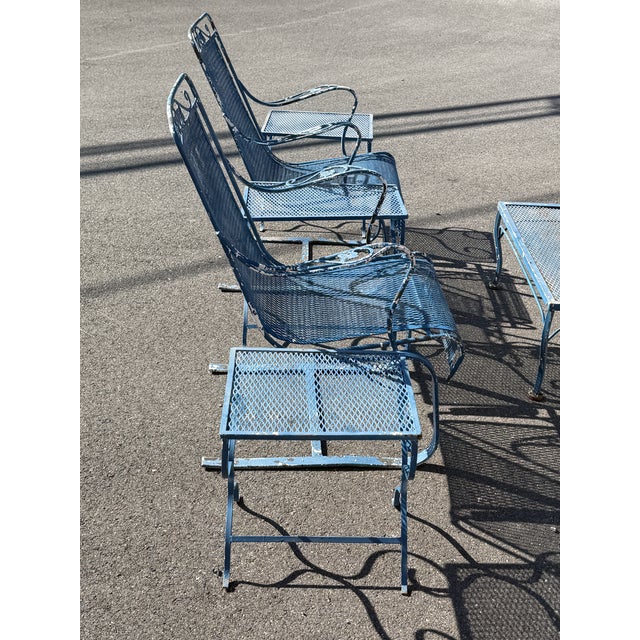 American Beautiful Vintage Wrought Iron Woodard Patio Bistro Set 2 Rockers & 4 Tables , Attributed For Sale - Image 3 of 5