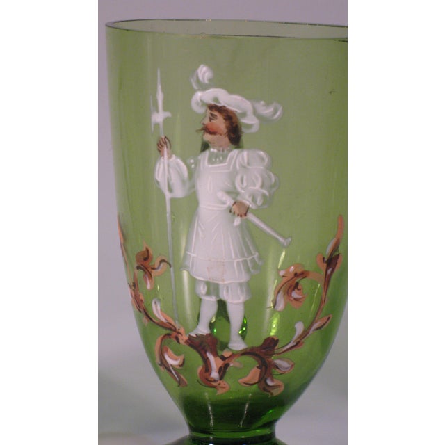 Tea Glass Cups Karl Moser Style Hand Panted Enamel Renaissance Guardsmen Green - Set of 4 For Sale - Image 13 of 17