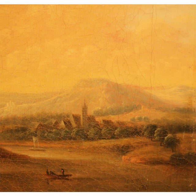 Romantic Rhine Landscape with Figures, 1800s, Oil on Canvas, Framed For Sale - Image 7 of 11