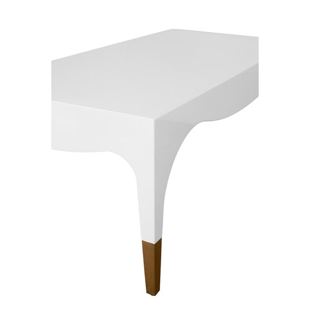 Matthew Izzo Home Medina White Glossy Coffee Table With Brass Foot Caps For Sale In New York - Image 6 of 8