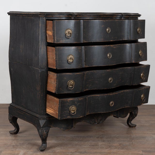 Large 18th Century Danish Black Oak Chest of Drawers Large 18th-century Danish oak chest of drawers featuring a dramatic...