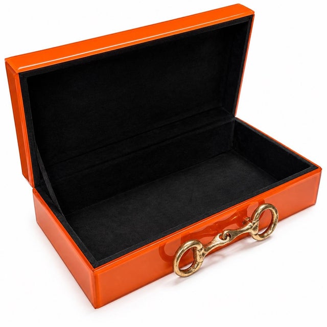 Glass Equestrian Horse Bits Hermes Style Orange Glossy Glass Decorative Box For Sale - Image 7 of 7