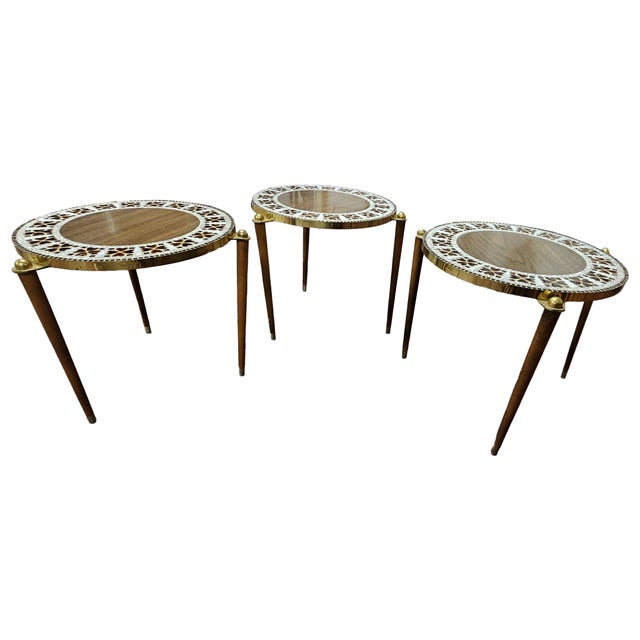 Mid Century Modern Round Stacking Tile Top Tables - Set of 3 | Chairish