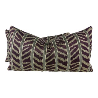 Woven Zebra Stripe in Grape 12"x22" Pillows-a Pair For Sale