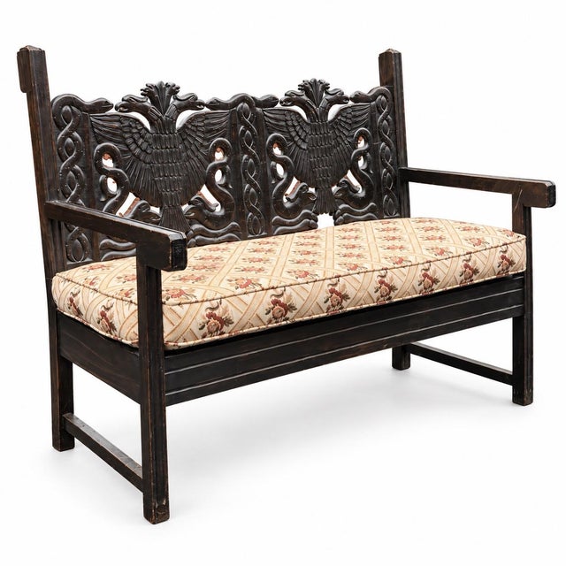 Early Continental Renaissance Style Carved Oak Hall Bench Settee - Double Eagle Serpent For Sale - Image 4 of 9
